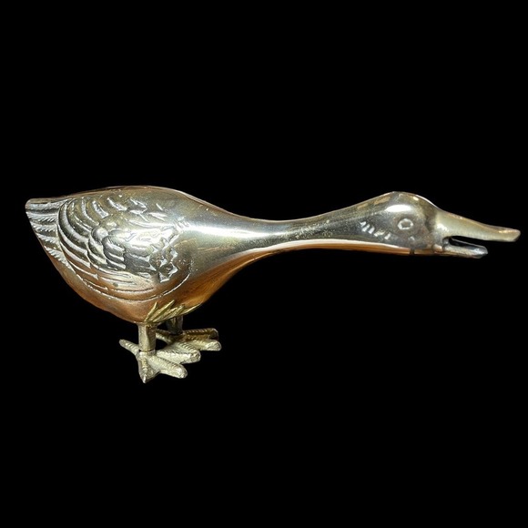 Vintage Walmart Brass Goose Figurine Honking Duck Statue MCM Decor - Picture 10 of 12